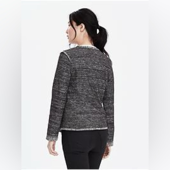 Banana Republic Grey Black Tweed Wool Snap Front Blazer Jacket Size XL - Picture 10 of 16